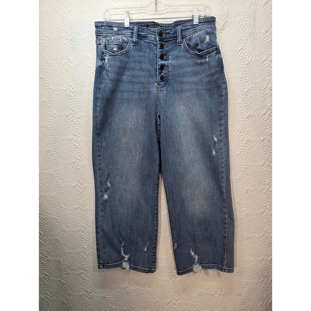 Judy Blue Wide Leg Crop Jeans W 11/30 Blue Good Distressed Button Fly JB82509
